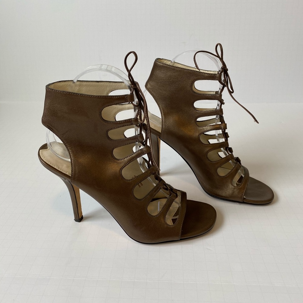 Via Spiga Leather Sandals Heels Dark Gold Size 7.5